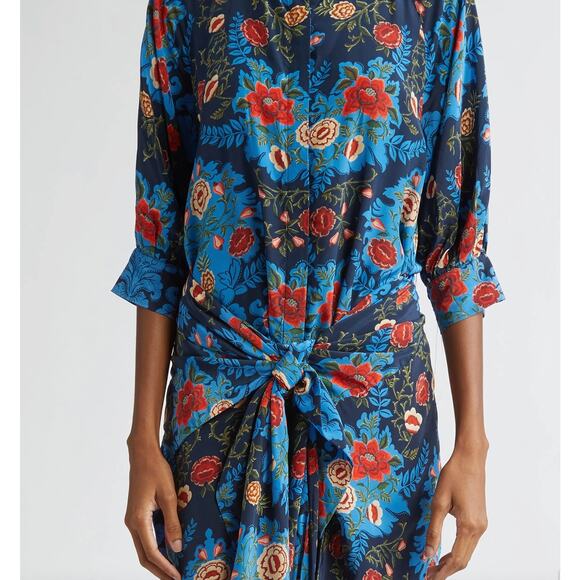 $298 NWT FARM RIO Blue & Red Arabesque Floral Midi Dress –  Medium - Picture 6 of 13